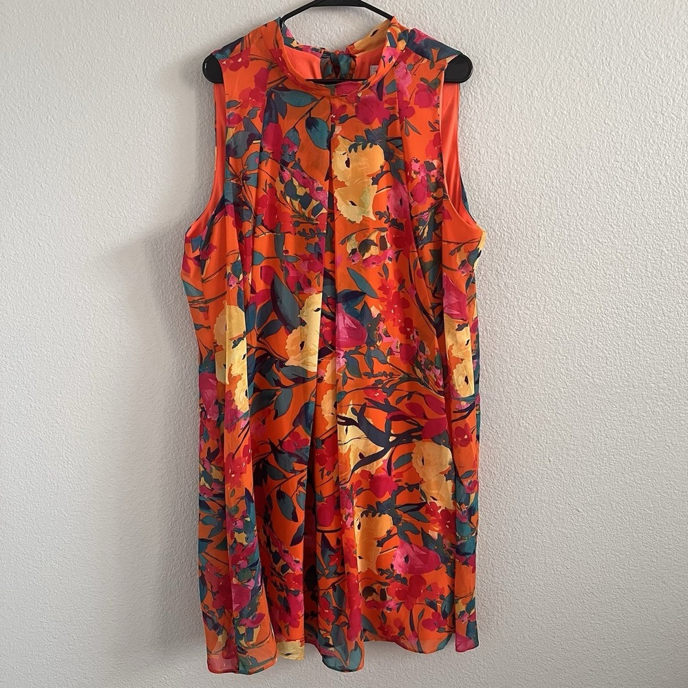 Robbie Bee 22W Swing Trapeze Dress Floral Tie Neck Resort Vacation Cruise Wear